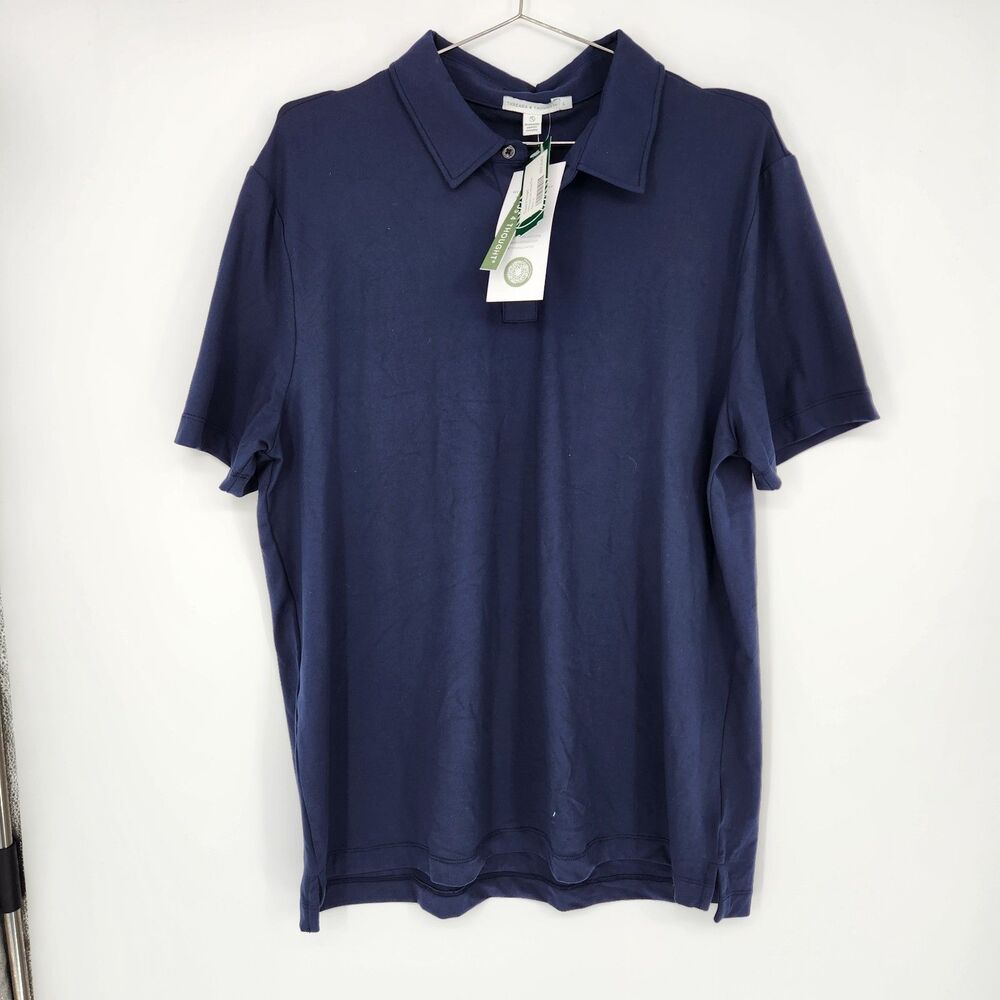 Threads 4 Thought Men's Large Navy Blue‎ Henrique Luxe Jersey Polo NWT SS